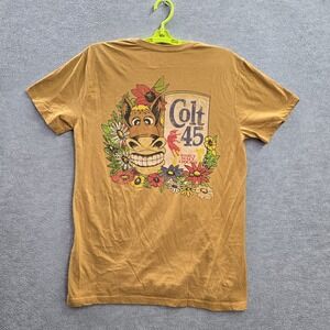 Colt 45 Men Shirt M Brown Graphic Print Colt 45 Beer Tee Logo Short